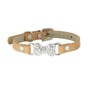 Cute Cat Traction Rope Crystal Diamond Bone Pet Collar (Option: Beige-S)
